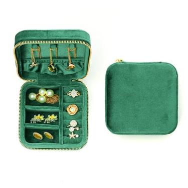 Imagem de TAIMY Caixa de joias, pequena caixa de joias de veludo de pelúcia para mulheres e meninas, organizador de joias portátil para anéis, brincos, colares e pulseiras (verde esmeralda)
