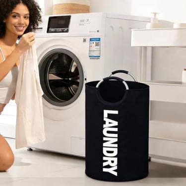 Imagem de Cesto de armazenamento de cesto de roupa suja com alças bolsa organizadora de roupas verticais para quarto, banheiro, uso no dormitório, preto