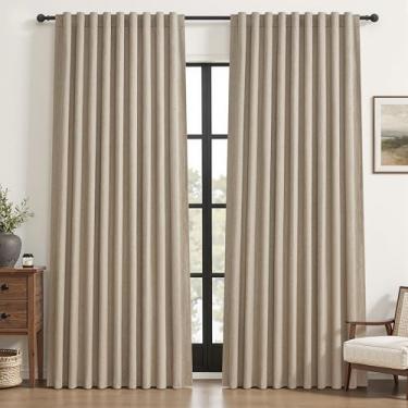 Imagem de Cortinas blackout 152 cm extra largas cinza bege cortinas de linho 203 cm de comprimento para sala de estar, cortinas térmicas plissadas para quarto de fazenda para inverno janela grande eficiência