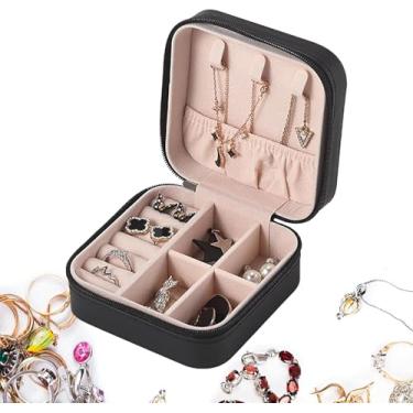 Imagem de Porta-jóias Portátil para Mulheres, Caixa de Armazenamento de Viagem para Colar, Brincos, Anéis, Pulseira, 4 Cores