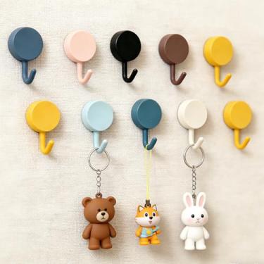 Imagem de Pacote com 10 ganchos adesivos fofos ganchos utilitários para decoração de parede, para pendurar chapéu, chave, gancho de parede para cozinha, banheiro