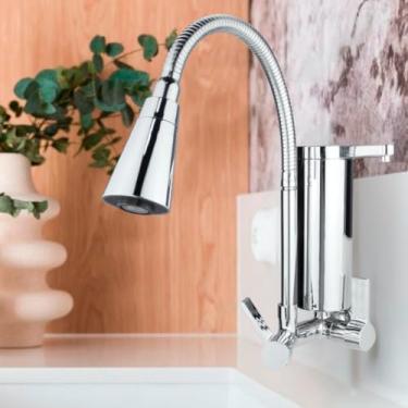 Imagem de Torneira Cozinha Com Filtro Parede Pia em Metal Dois Jatos Flexível 1/4 de Volta Cód.