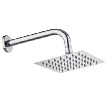 Imagem de Chuveiro Ducha Inox 304 Quadrada ou Redonda 15x15cm Cromada com Braço Tubo Inox 30cm(QUADRADA)