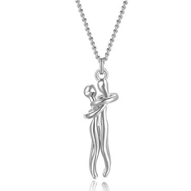 Imagem de ZJchao Casal Abraço Colar Romântico Aço Inoxidável Amor Pingente Jóias Presente para o Aniversário Dos Namorados Casamento Rosa Ouro Prata Preto 40cm Corrente (ZJchaok2D-221213SU01-1)