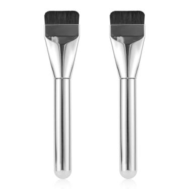 Imagem de 2 pincéis de base plana para maquiagem líquida, pincel ultrafino de base de cabeça chata, pincel macio e denso, pincéis de beleza para maquiagem facial e aplicação cosmética