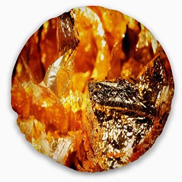 Imagem de Sala de estar redonda contemporânea com papel dourado laranja brilhante Designart, sofá, almofada de alta qualidade + capa de almofada impressa em ambos os lados 40 cm