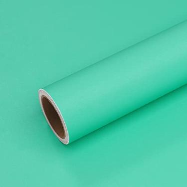 Imagem de VEELIKE Papel de parede grosso Tiffany verde descascar e colar papel de contato verde para armários quarto paredes de destaque 61 cm x 910 cm autoadesivo removível impermeável papel de parede menta