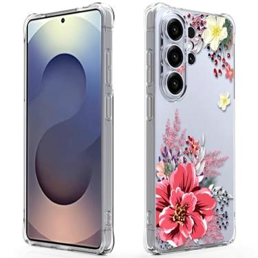 Imagem de Osophter Capa para Galaxy S26 Ultra: Transparente Mulheres Meninas Meninos Cantos Reforçados TPU Absorção de Choque Flexível para Samsung Galaxy S26 Ultra Capa de Telefone Flor Vermelha