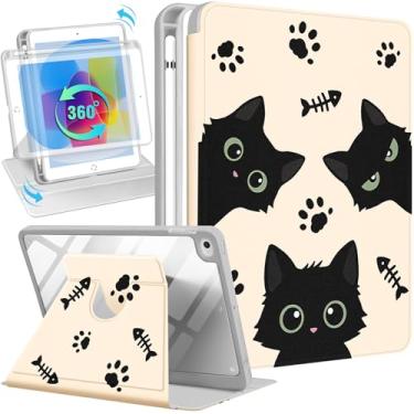 Imagem de Uppuppy Capa para iPad mini 4 para iPad mini 5ª geração – Suporte giratório 360 com suporte para lápis para mulheres e meninas, gatos pretos para Apple Tablet Mini 7,9 polegadas 2019/2015