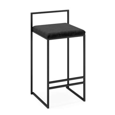 Imagem de Banqueta de bar moderna de flanela cadeiras estofadas, cadeira de jantar quadrada com apoio para os pés, carga máxima cadeiras de 200 kg (66 cm)