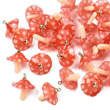 Imagem de Spritewelry 50 pçs pingente de cogumelo acrílico laranja vermelho plástico em forma de cogumelo pingentes para pulseira, colar, brincos, chaveiro artesanato