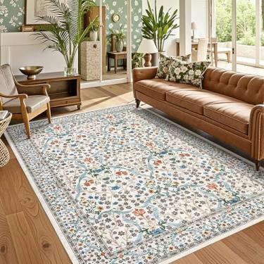 Imagem de GarveeHome Tapetes de área de 20 x 25 cm, tapetes laváveis para sala de estar, antiderrapante, resistente a manchas, ultramacio, tapete floral, boho para quarto, sala de jantar, berçário, sala de