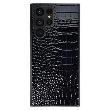 Imagem de DMaos Capa para Samsung Galaxy S25 de 6,2 polegadas, capa de couro sintético envernizado de crocodilo, moda jacaré clássica - preta