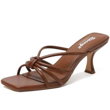 Imagem de RIBONGZ Sandálias femininas de salto alto quadradas, bico aberto, bico aberto, tiras para vestidos, frente única, mules, festa nupcial, férias, casual, escritório, sapatos confortáveis, Pulseira