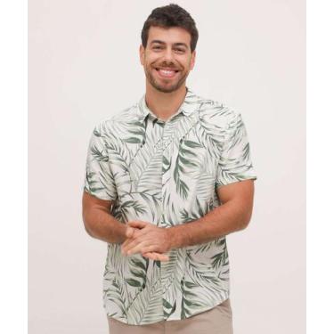 Imagem de Camisa Masculina Estampa Folhas Manga Curta MR-88002, Bege, GG