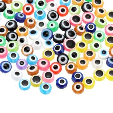 Imagem de Generic Miçangas de olho turco, 100 peças de berloque de olho turco redondo plano de 8 mm para pulseira faça você mesmo, brinco, colar, joias, artesanato, multicolorido