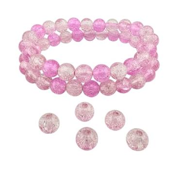 Imagem de DandS ltd Contas de vidro Crackle Lampwork para fabricação de joias, morango claro, pulseiras vibrantes, brincos, suprimentos de miçangas e kits de artesanato para joias artesanais, 80 peças de 10 mm