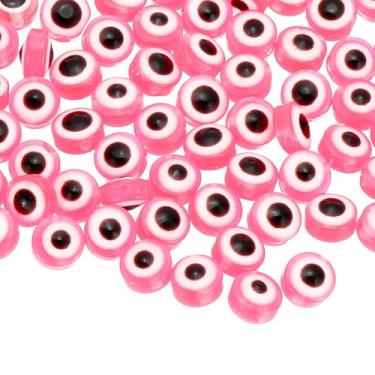 Imagem de Generic Miçangas de olho turco, 100 peças de pingente de olho turco redondo plano de 8 mm para pulseira faça você mesmo, brinco, colar, joias, artesanato, rosa, rosa