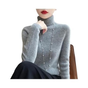 Imagem de Suéter Feminino De Tricô Gola Alta Outono Inverno De Alta Elasticidade