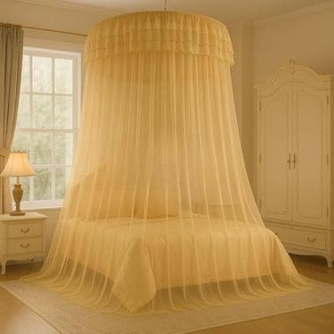 Imagem de Mosquiteiro Gigante Aberto ou Fechado em Renda | Para Cama Casal Queen King | Elegante e Ventilado(Bege,Aberto)