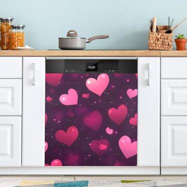 Imagem de ATTX Capa magnética para lava-louças Dia dos Namorados | Adesivo decorativo de eletrodomésticos de 58 x 66 cm para armários domésticos e eletrodomésticos #148