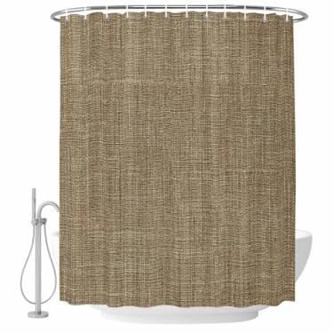 Imagem de Cortina de chuveiro de linho marrom conjunto de cortinas de chuveiro de cor pura para casa de banho, cortina de banho de tecido impermeável para decoração de banheira, acessórios de casa 182 x 182 cm