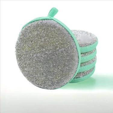 Imagem de 5 esponjas de lavar louça de dupla face, utensílios de limpeza doméstica com utensílios de cozinha e escova de lavar louça