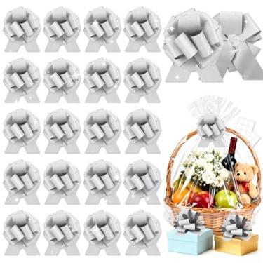 Imagem de 20 peças de laço prateado para embrulho de cesta de presente, laços de presente de Natal, fita adesiva para enfeite de árvore de Natal, garrafas de vinho, buquê de flores, decoração de festa do dia