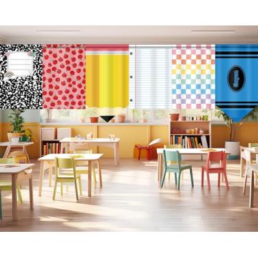 Imagem de gisgfim 6 peças de cortinas para sala de aula escolar, lápis de caderno de volta às aulas, cortinas de composição de giz de cera de maçã, fácil instalação, decoração de sala de aula, para jardim de
