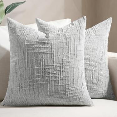 Imagem de Softalker Capas de almofada de chenille – Conjunto de 2, 45,7 x 45,7 cm, capas de almofada decorativas macias texturizadas em cinza neutro para sofá, cama, sala de estar, decoração de casa de fazenda