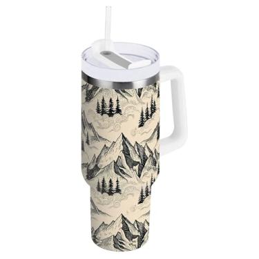 Imagem de SEHANY Copo Abstract Mountains de 1,134 g com alça, copo isolado de aço inoxidável a vácuo de parede dupla, à prova de vazamento, caneca de café isolada para viagem, cabe no suporte de copo de carro