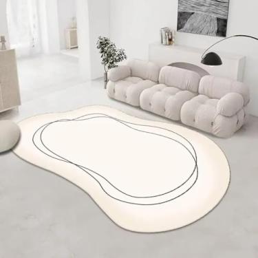 Imagem de Tapete oval irregular moderno para sala de estar, estilo simples, decoração para quarto, tapete de cabeceira felpudo, tapete de entrada lavável para banheiro (180x280cm 71x110in/Felpudo-7)