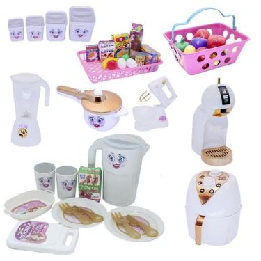 Imagem de Menina Brinquedo Kit Cozinha Mercado Comida Air Fryer 46pç - CLICKCOMP