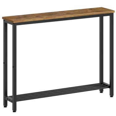 Imagem de YATINEY Mesa de console estreita, mesa de sofá pequena de 2 andares, entrada fina de 100 cm atrás da mesa de sofá com prateleiras, mesa de corredor industrial, para sala de estar, hall de entrada