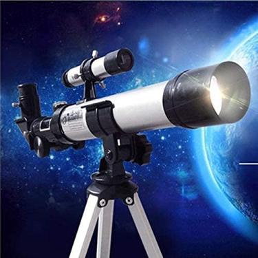 Imagem de pcagfaajmh Telescópios infantis adultos para astronomia 400 mm, comprimento focal de ampliação de 90x, telescópios refratores tripé e mira localizadora com visão clara e fraca de luz