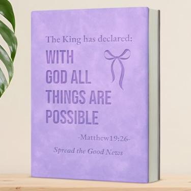 Imagem de Caderno cristão Coquette Bow com versículo bíblico inspirador presentes religiosos para mulheres, With God All Things Are Possible, caderno de escrita, roxo