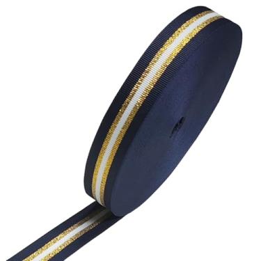 Imagem de Fita listrada de ouro branco marinho com glitter, 2,5 cm x 1,5 m, tecido de poliéster dupla face, azul marinho, fitas de gorgorão para grinaldas, laços de cabelo, artigos de festa de aniversário de