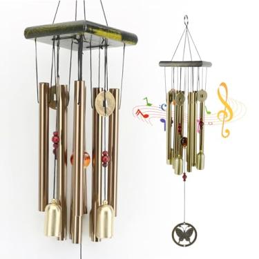 Imagem de Carrilhão de vento de borboleta vintage para decoração ao ar livre - Sinos de tubo de alumínio feitos à mão com design retrô para jardim, pátio, varanda