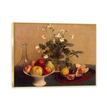 Imagem de Moldura dourada. Arte vintage emoldurada de frutas mortas, pintura clássica de cozinha country, decoração de parede de casa de fazenda quente para sala de jantar e cozinha. A73. 60 x 80 cm - 23,7 x