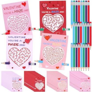 Imagem de Colarr 48 Sets Valentines Day Cards for Child Heart Maze Cards Pencils Set with Organza Bags Classroom Students Exchange Party Favors Bulk School Valentine Gifts from Teacher for Boys Girls