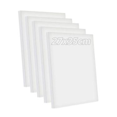 Imagem de Kit 5 Telas de Pintura 27x35cm sem Cavalete Branca Moldura de Madeira