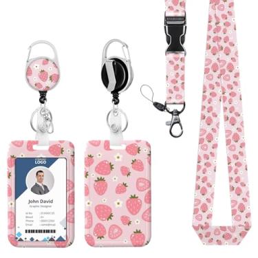 Imagem de Porta-crachá de identificação com cordão de carretel retrátil de morango para crachás de identificação, clipes engraçados, enfermeira, professor, escritório, presente de estudante