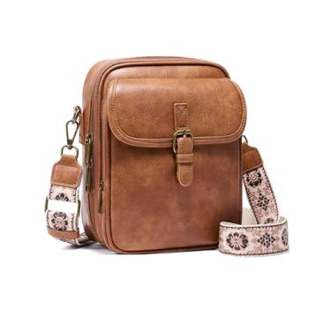 Imagem de Bolsa tiracolo para mulheres e homens, bolsa carteiro antifurto de couro vegano, bolsa transversal vintage com compartimentos para cartões, Alça marrom larga B, Large, Vintage