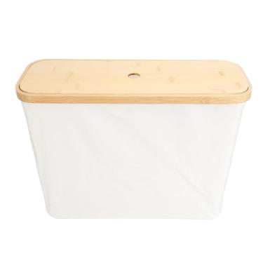 Imagem de Yinhing Cesta de Papel Higiênico, Organizador de Banheiro Dobrável Com Tampa e Alça para Armazenamento de Rolos de Papel Higiênico, Pano Oxford Empilhável e Armário de Bambu (Bege)