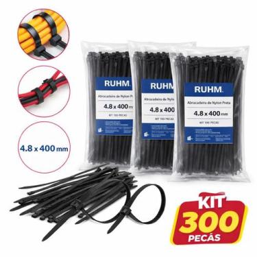 Imagem de Kit 300 Abraçadeiras de Nylon Preta 4,8mm x 40cm - 33100, Ruhm