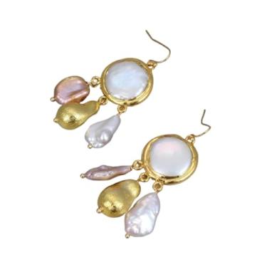 Imagem de DWBPGVUN Brincos femininos com pingente de pérola e pérola banhada a ouro roxo Keshi pérola cultivada joia