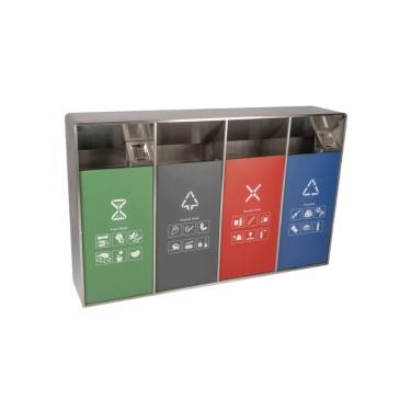 Imagem de Lata de lixo ao ar livre Lixeira externa de 160l, lata lixo quadrada metal com quatro cilindros, grande comercial doméstica moderna (com cinzeiro)