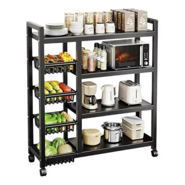 Imagem de Suporte de Micro ondas com Fruteira de Chão Preto Fosco Organizador - 