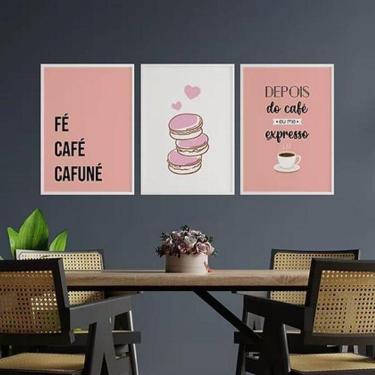 Imagem de Kit 3 Quadros Café e Cafuné 45x34cm Moldura Madeira Branca