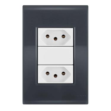 Imagem de 1 Tomada 10A + 1 Tomada 20A Tramontina Liz Grafite / Branco